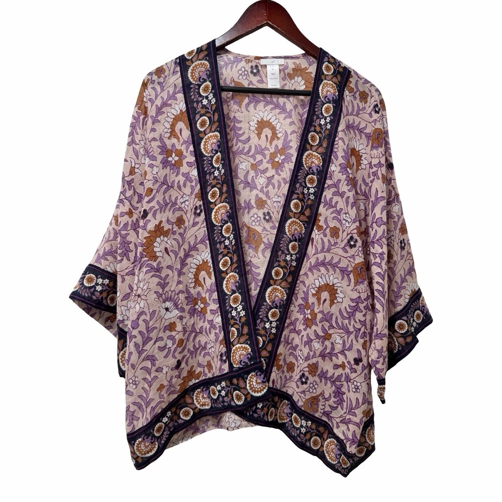 Chicos Womens Boho Floral Topper Open Front Kimono Top One Size S-L Pink Beachy